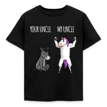 Dein Onkel Mein Onkel Esel Einhorn Geschenk EN - Kinder T-Shirt - Schwarz - Vorne - AI Model Kid Female (0cm)