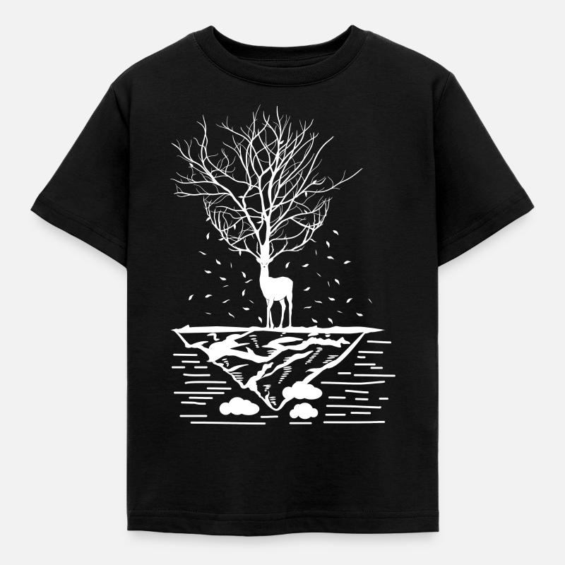 Fairytale tree deer - Kids' T-Shirt - black