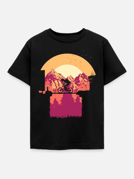 Biker auf Brücke - Kinder T-Shirt - Schwarz