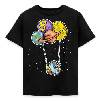 Astronaut with planet balloons - 8th birthday - Kids' T-Shirt - black - Front - AI Model Kid Female (0cm)