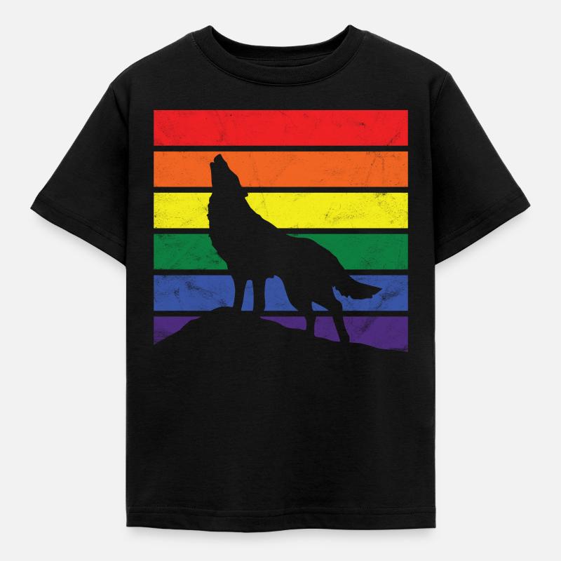 Wolf LGBT Geschenk Silhouette Regenbogen Toleranz - Kinder T-Shirt - Schwarz