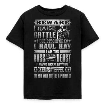 Beware farmer farmer's wife farmer gift - Kids' T-Shirt - black - Front - AI Model Kid Female (0cm)