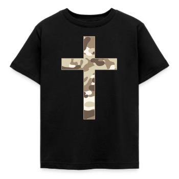 christian soldier cross - Kids' T-Shirt - black - Front - AI Model Kid Female (0cm)