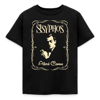 Philo-Shirt: Sisyphos. Alber Camus Philosophie - Kinder T-Shirt - Schwarz - Vorne - AI Model Kid Female (0cm)