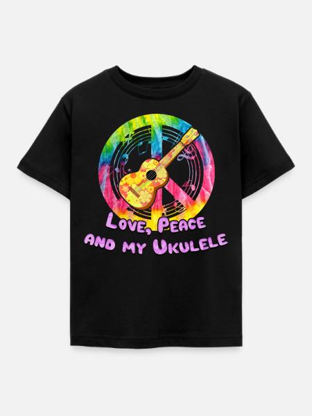 Ukulele Hippie Instrument Geschenk Frieden Liebe - Kinder T-Shirt - Schwarz