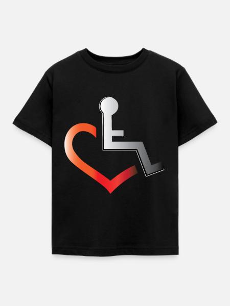 Rollstuhlfahrer mit Herz - Kinder T-Shirt - Schwarz