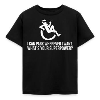 Rollstuhl Behinderung Schwarzer Humor Geschenk - Kinder T-Shirt - Schwarz - Vorne - AI Model Kid Female (0cm)
