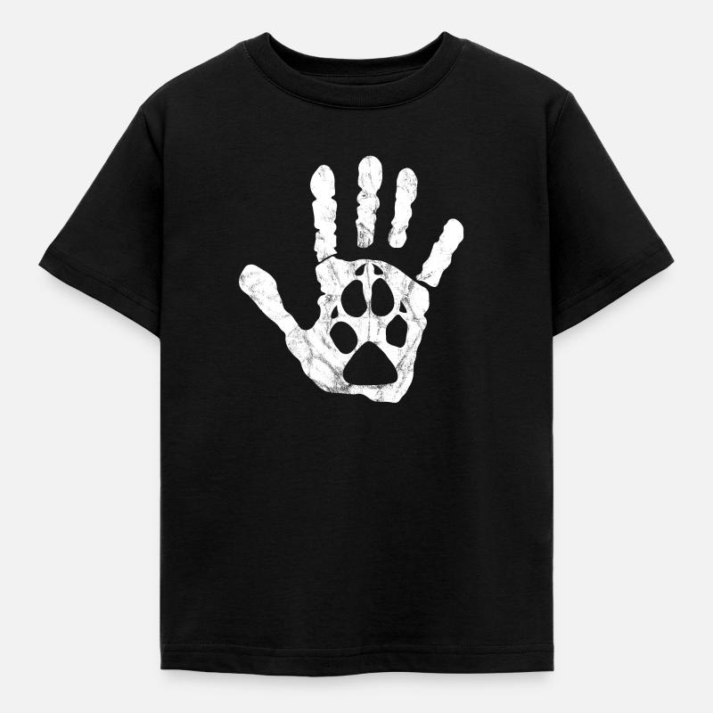 Menschliche Hand mit Hundepfote - Kinder T-Shirt - Schwarz