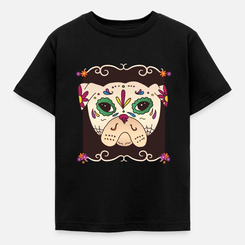 Sugar Skull Pug - Zucker Schädel Mops - Kinder T-Shirt - Schwarz