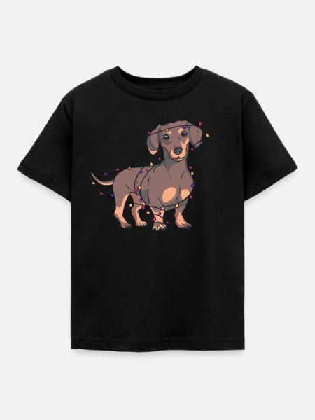 Weihnachtsdackel-Lichter - Kinder T-Shirt - Schwarz