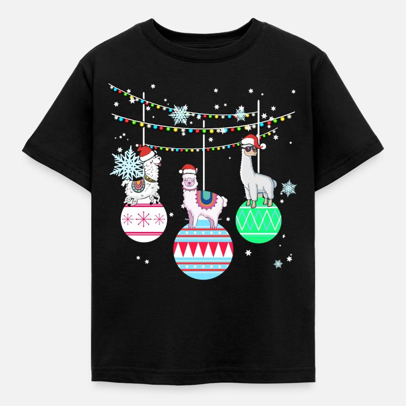 Lama Alpaka Vikunja Weihnachten Geschenk - Kinder T-Shirt - Schwarz