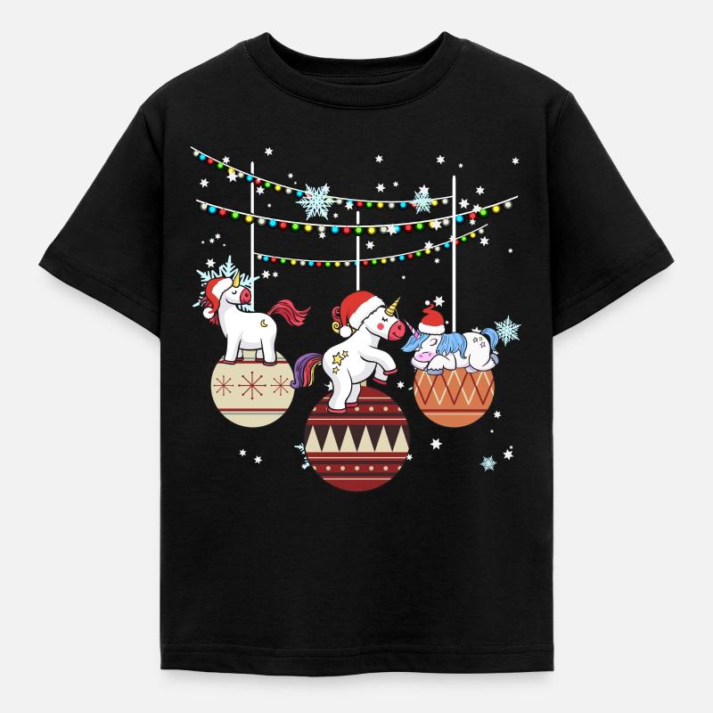 Einhorn Einhörner Santa Weihnachten Geschenk - Kinder T-Shirt - Schwarz