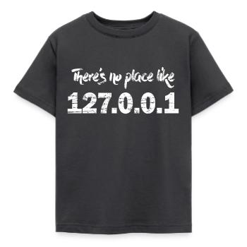 There's no place like 127.0.0.1 Admin localhost - Kinder T-Shirt - Dunkelgrau - Vorne - AI Model Kid Female (0cm)