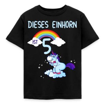 Licorne 5ème anniversaire - T-shirt Enfant - noir - Devant - AI Model Kid Female (0cm)