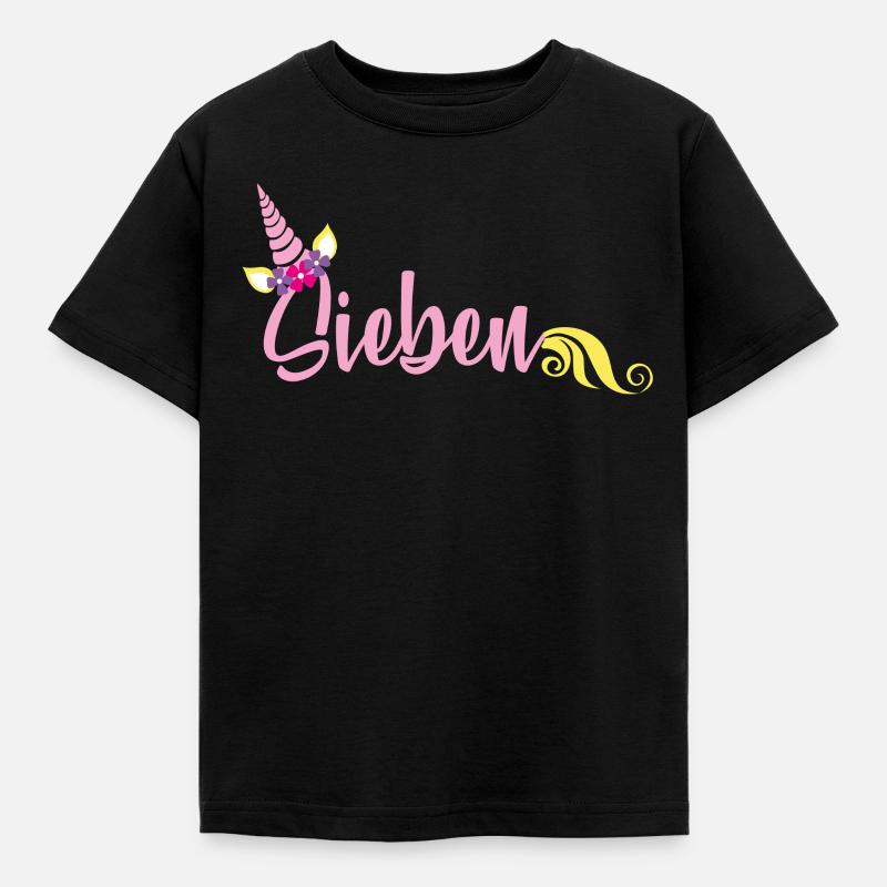 7. Geburtstag Einhorn - Kinder T-Shirt - Schwarz