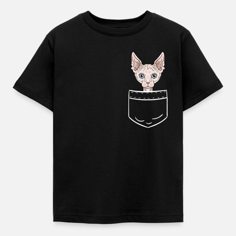 Sphynx Katze Nacktkatze Tasche Pocket Geschenk - Kinder T-Shirt - Schwarz