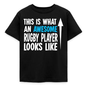 rugby - Kids' T-Shirt - black - Front - AI Model Kid Female (0cm)