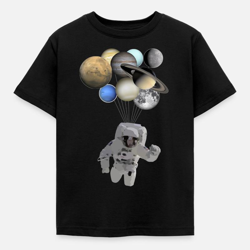 Astronaute dans l’espace/univers avec des planètes - T-shirt Enfant - noir