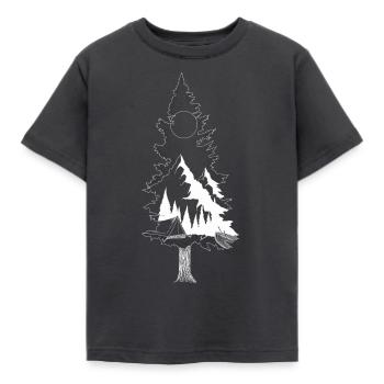 Tree landscape nature mountains camping - Kids' T-Shirt - dark grey - Front - AI Model Kid Female (0cm)