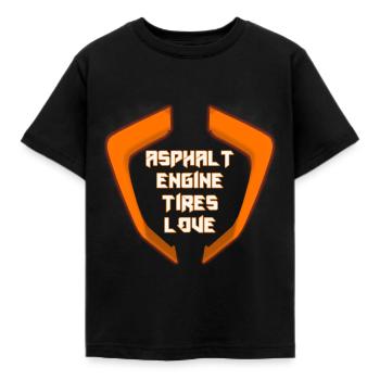 Super Duke R 1290: Asphalt, Engine, Tires and Love - Kinder T-Shirt - Schwarz - Vorne - AI Model Kid Female (0cm)