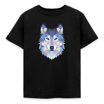 WOLFKOPF MOSAIK KUNST DESIGN WOLF - Kinder T-Shirt - Schwarz - Vorne - AI Model Kid Female (0cm)