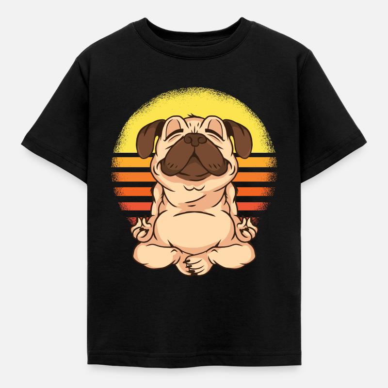 Mops Welpe Nerd Mütze Yoga Hund Geschenk - Kinder T-Shirt - Schwarz