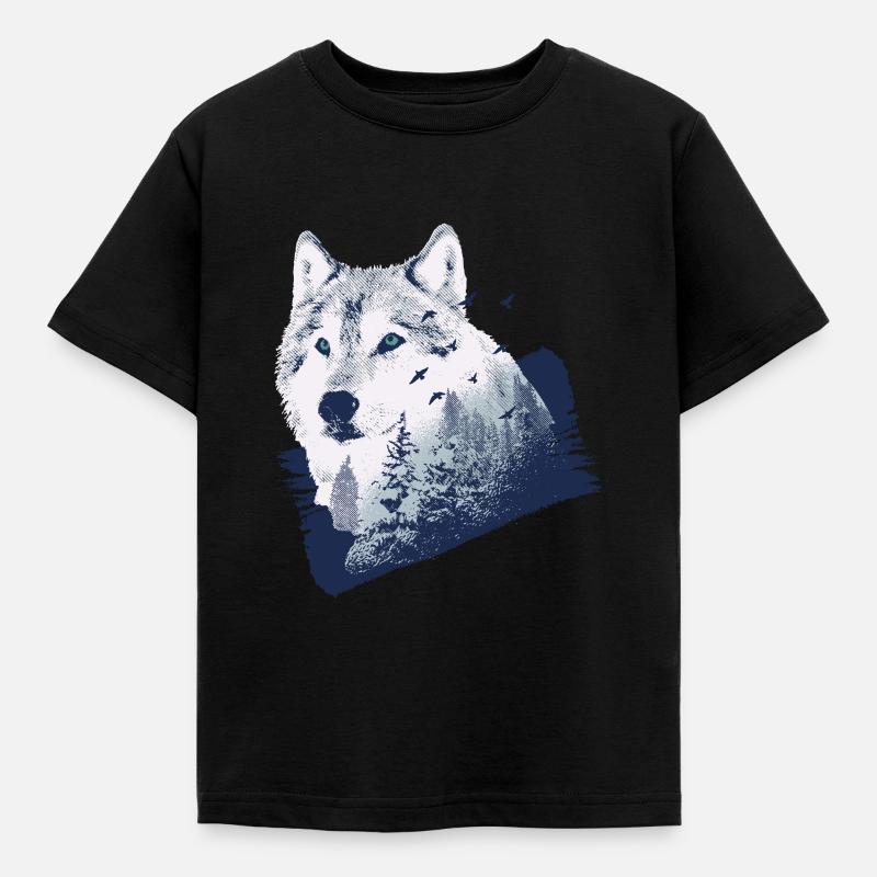 Wolf - Kinder T-Shirt - Schwarz