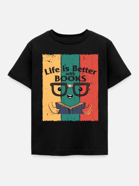 Bücher - Kinder T-Shirt - Schwarz