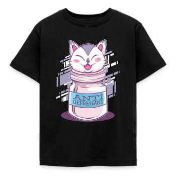 Sweet cat as an antidepressant - against depression - Kids' T-Shirt - black - Front - AI Model Kid Female (0cm)