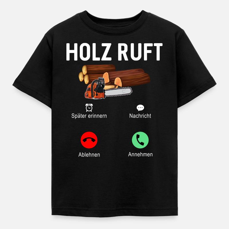 Holz ruft an Telefon - Kinder T-Shirt - Schwarz