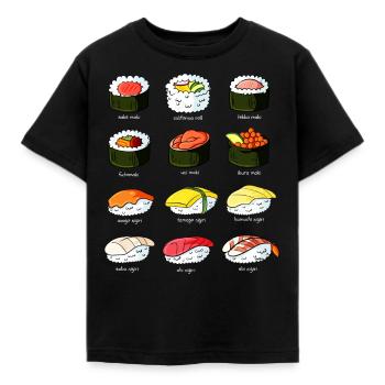 Sushi Übersicht Kostüm Arten - Kinder T-Shirt - Schwarz - Vorne - AI Model Kid Female (0cm)