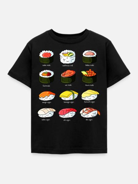 Sushi Übersicht Kostüm Arten - Kinder T-Shirt - Schwarz