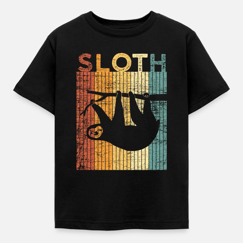 Faultier Tier Zoo Retro - Kinder T-Shirt - Schwarz
