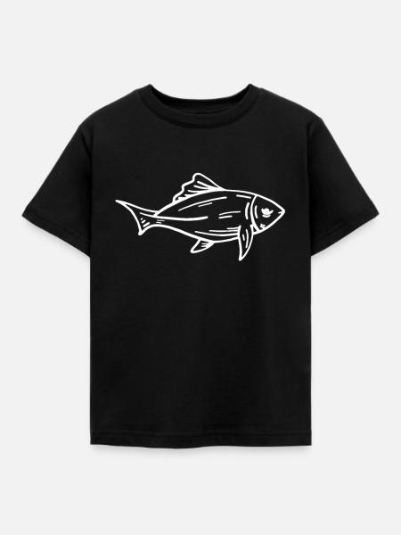 tunfisch weisse linien einfach - Kinder T-Shirt - Schwarz