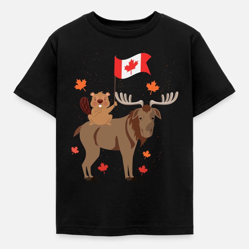 Fête du Canada avec cadeau du castor et de l'orignal - T-shirt Enfant - noir