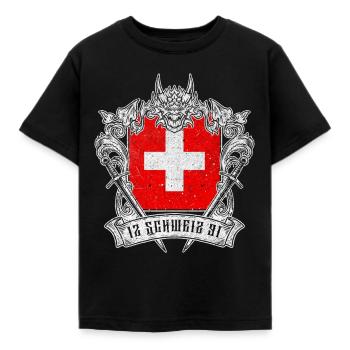 Switzerland Helvetia Patriot Swiss Cross Dragon - Kids' T-Shirt - black - Front - AI Model Kid Female (0cm)