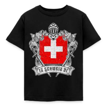 Switzerland Helvetia Patriot Swiss Cross Knight - Kids' T-Shirt - black - Front - AI Model Kid Female (0cm)