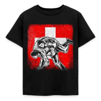 Switzerland Tradition Patriot Wrestling Swiss Cross - Kids' T-Shirt - black - Front - AI Model Kid Female (0cm)