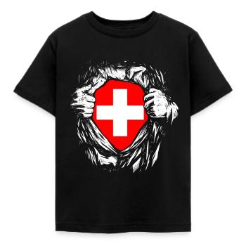 Switzerland Superhero Hero Swiss Cross - Kids' T-Shirt - black - Front - AI Model Kid Female (0cm)