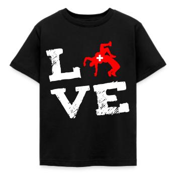 Schweiz LOVE Liebe Schwingen Schwinger - Kinder T-Shirt - Schwarz - Vorne - AI Model Kid Female (0cm)