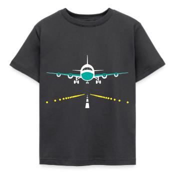Flugzeug landet, Flughafen - Kinder T-Shirt - Dunkelgrau - Vorne - AI Model Kid Female (0cm)