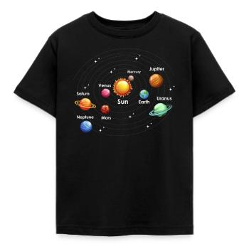 Universum Planeten - Kinder T-Shirt - Schwarz - Vorne - AI Model Kid Female (0cm)