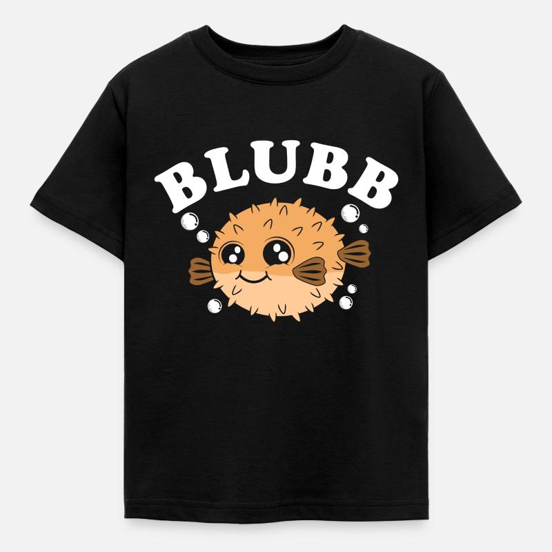 Blubb Kugelfisch - Kinder T-Shirt - Schwarz