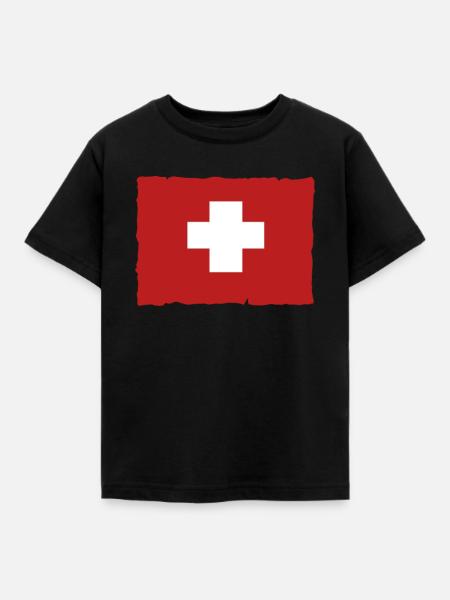 Schweiz Schweizer Flagge - Kinder T-Shirt - Schwarz