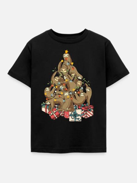 Sloth Sloth Christmas Christmas tree - Kids' T-Shirt - black