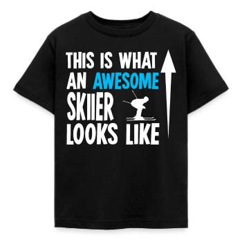 Skiing Skiing Skiing Skiing Skiing Berg - Kids' T-Shirt - black - Front - AI Model Kid Female (0cm)