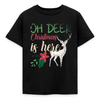 Oh Deer Christmas Is Here Vintage Xmas Hirsch - Kinder T-Shirt - Schwarz - Vorne - AI Model Kid Female (0cm)