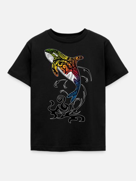 Orca Killerwal Wal Tribal Polynesian Tattoo Maori - Kinder T-Shirt - Schwarz