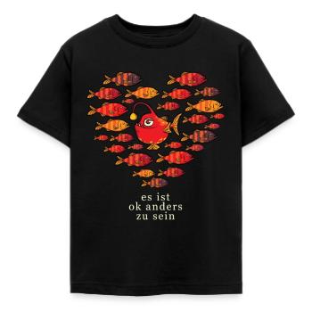 Es Ist OK Anders Zu Sein Bunt Vielfalt Fische - Kinder T-Shirt - Schwarz - Vorne - AI Model Kid Female (0cm)