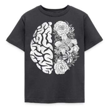 Gehirn Blumen Positiv Denken - Kinder T-Shirt - Dunkelgrau - Vorne - AI Model Kid Female (0cm)